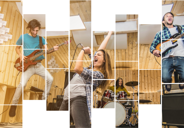 grupo de música en el estudio de grabación